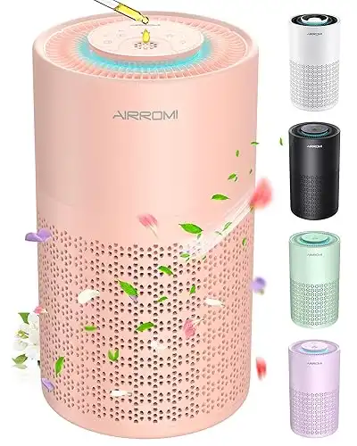 AIRROMI Air Purifier for Bedroom with HEPA 3-in-1 Filter, Pet Air Purifier for Home Cat Pee Smell, Covers Upto 990 Ft², Quiet 360 intake Air Cleaner for pet hair,allergies,Dust,Smoke A2001 Orange